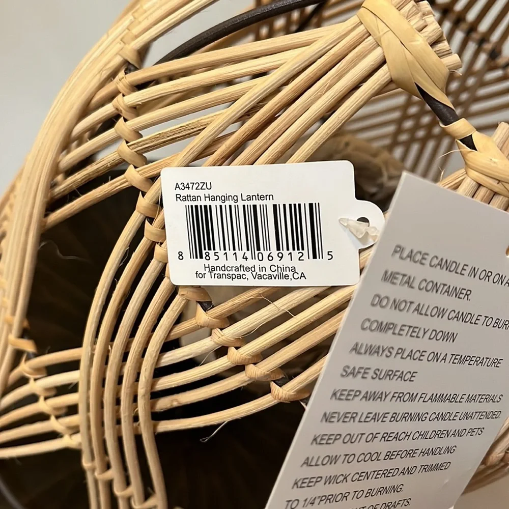 Woven Rattan Lantern with Glass Chimney / NWT